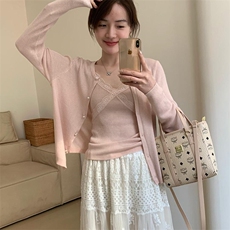 优雅气质女装羊毛衫套装显瘦蕾丝吊带开衫两件套，女装羊毛衫，圣旺供货