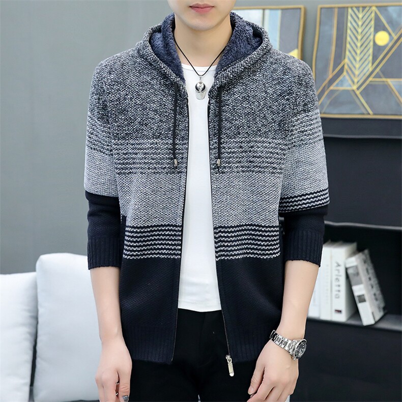 品质好秋冬季新款男士休闲连帽毛衣外套百搭加绒夹克8821-P40元,男装针织衫/毛衣,星座1706