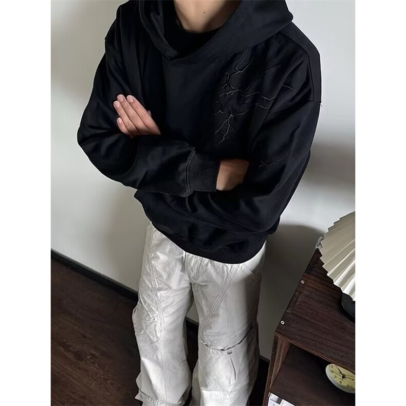 W591-P41原宿潮流日系文艺气质简约百搭刺绣华棉复合牛奶丝卫衣,男装卫衣,电商B323A