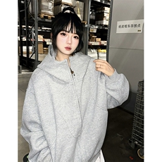 抖音得物高品质二开25秋冬美式高街重磅结构高领连帽卫衣外套W62，男装卫衣，电商A486-1