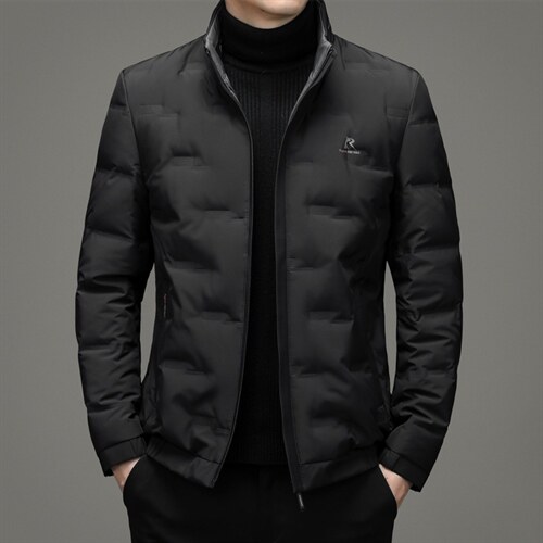 中年男立领羽绒服男短款冬装外套白鸭绒爸爸装上衣XX2189-P250，男装羽绒服，电商B212（原钱塘6029）