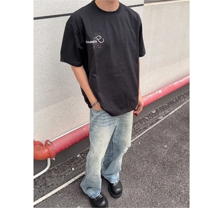 浮雕刺绣白色t恤男设计感小众美式复古短袖潮牌痞帅半截袖XTX60,夏天白色连衣裙子搭配平底鞋子图片