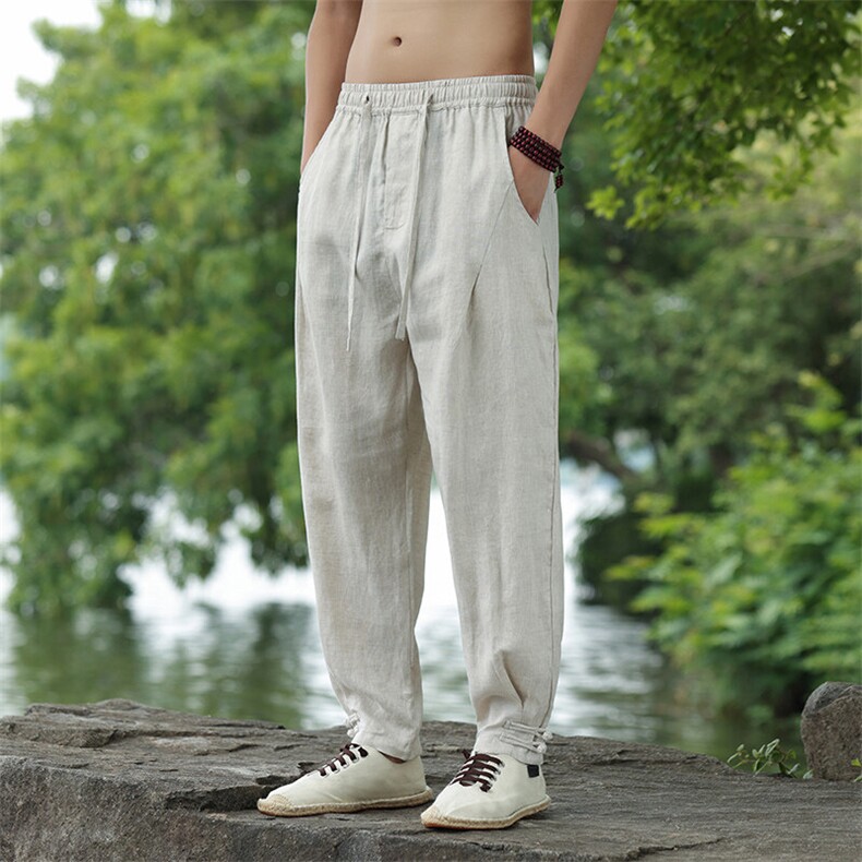 纯亚麻脚口盘扣休闲裤星座815-8612p110，男装休闲裤，星座815（原A203）