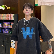 直播品质240克重磅水洗做旧短袖t恤男女SDX237-特P25控48，男装T恤，电商B367
