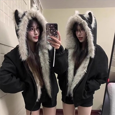 网图猫耳朵座山雕棉服男款冬季加绒加厚美式连帽外套MYR310-特P90，男装棉衣，星座1007（原301D）