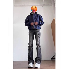 美式高街vibe风水洗黑灰牛仔裤男女修身显瘦微喇裤子WL1137-P50，男装牛仔裤，星座1008