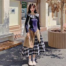 秋装新款！大量！格子荷叶边两件套2C133-8972-P145-K198，女装套装/套裙，2C133