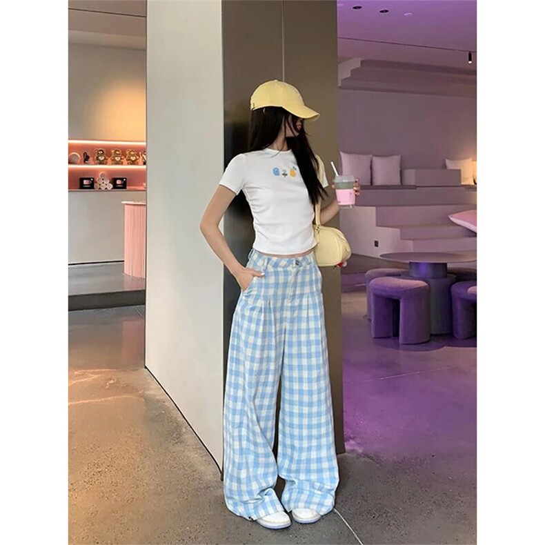 （网图慎用）特批P30无差价格子拖地宽松潮流直筒休闲裤男女K5903图片