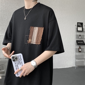 8XL-M高品质纯棉美式复古宽松简约百搭学院风短袖T恤上衣男DX343,8月扥女士背心搭配图片