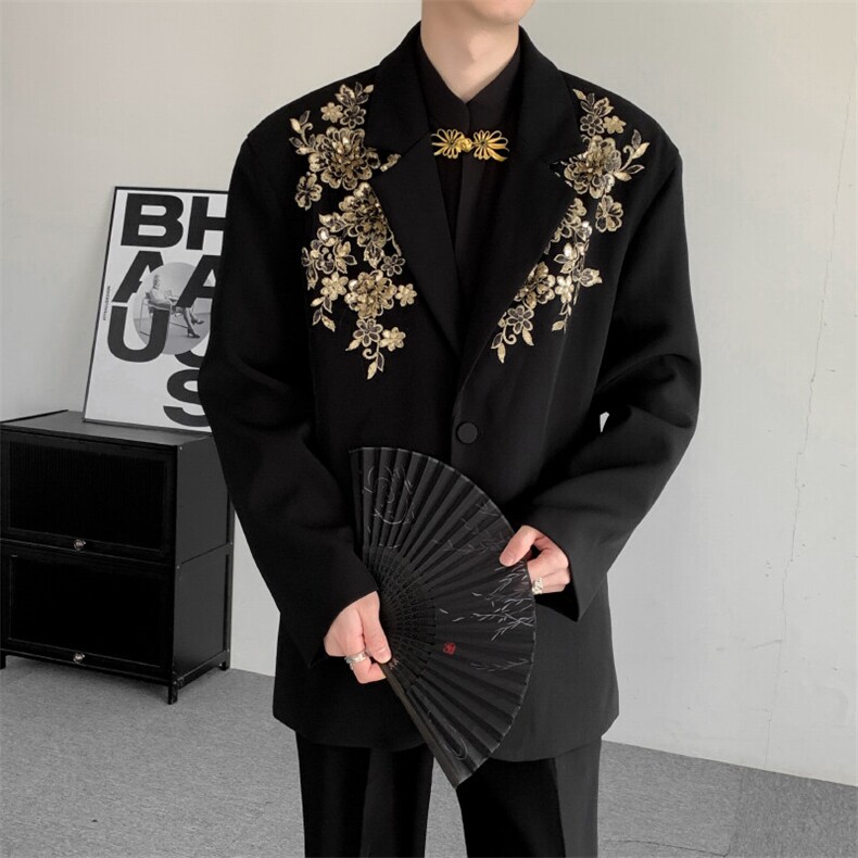 2025春装结婚登记高级感立体绣花大码男装轻奢宽松西服外套,男装西服,星座909