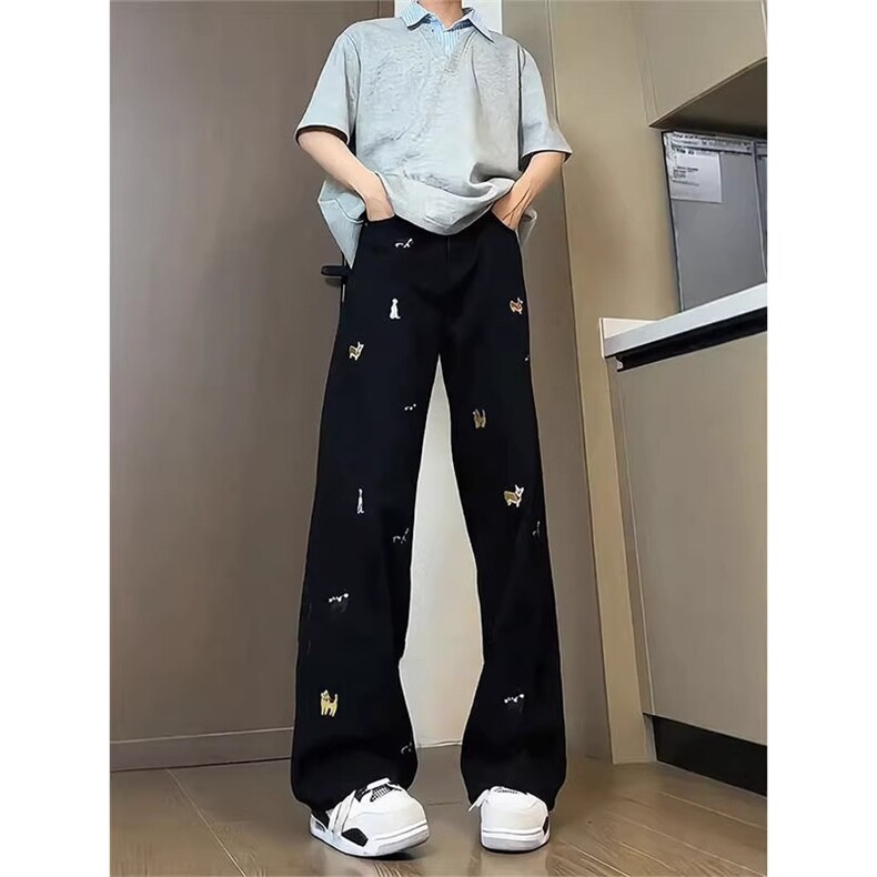 美式刺绣牛仔裤男款春秋夏季宽松直筒水洗做旧长裤W630_P39,男装牛仔裤,星座1112-1