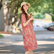 洋气减龄棉麻碎花连衣裙女夏2026新款宽松遮肚显瘦a字亚麻印花裙，女装连衣裙，倪叶myz