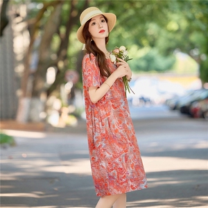 洋气减龄棉麻碎花连衣裙女夏2026新款宽松遮肚显瘦a字亚麻印花裙图片