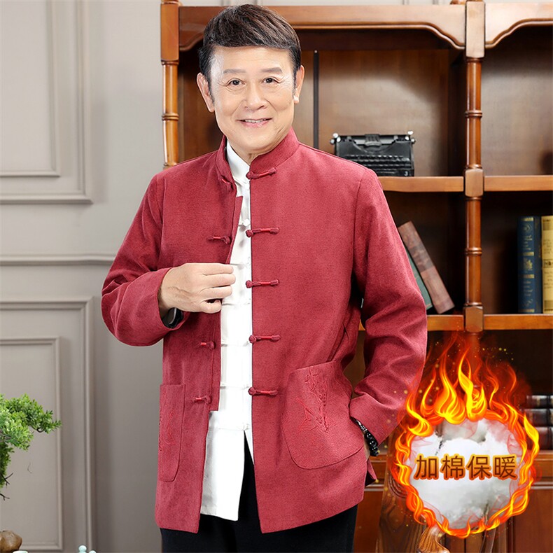 秋冬新款中年唐装男长袖夹克外套加绒棉服YDC8059-常规125加绒135,男装棉衣,星座1105-3