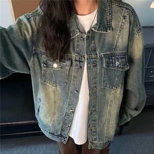 美式复古牛仔外套女春秋款高街高级感潮牌水洗做旧宽松休闲夹克男图片