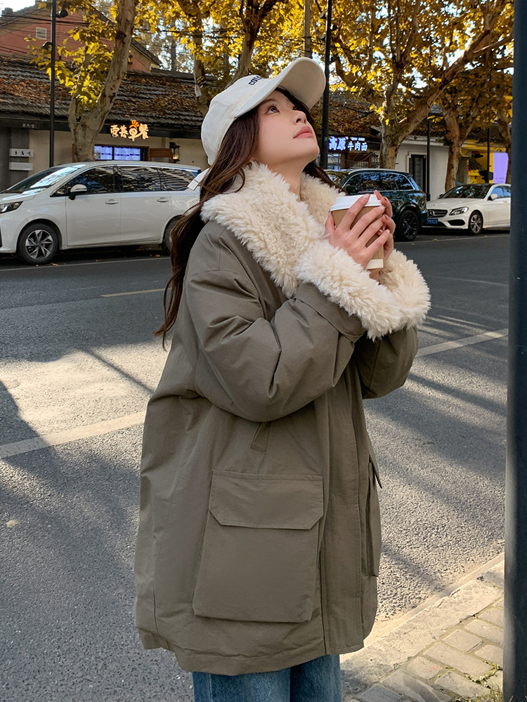 2024年冬季新款现货仿羊羔毛内里赵思露同款派克服,女装派克服,橙子家