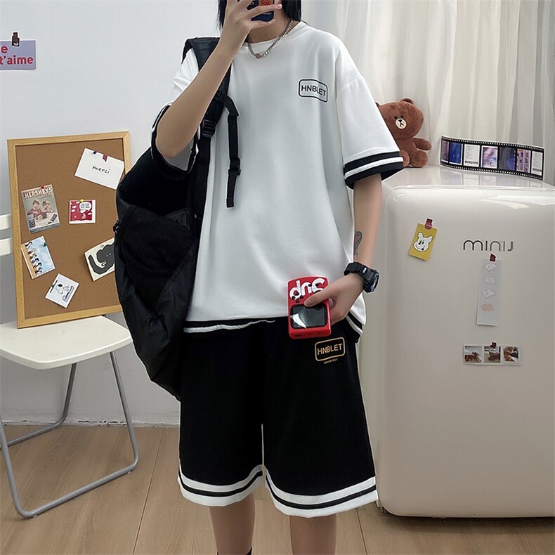 短袖t恤套装2023新款夏季休闲帅气搭配潮流衣服A161-2-TZ01-P45，男装休闲套装，电商A161-2