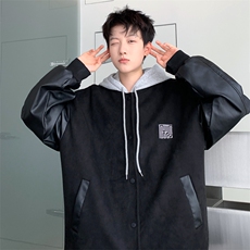 直播！2023新款男士加厚鹿皮绒拼皮夹克棒球服外套JK191P85控138，男装夹克，电商B220