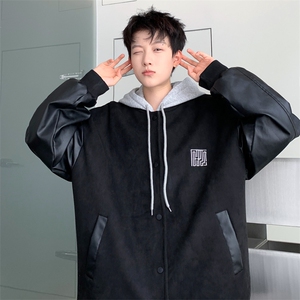 直播！2023新款男士加厚鹿皮绒拼皮夹克棒球服外套JK191P85控138图片