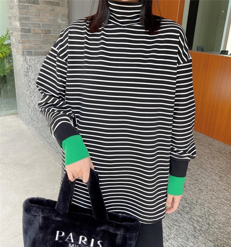 冬季加厚绒高领条纹打底T，其它，卡琪涩