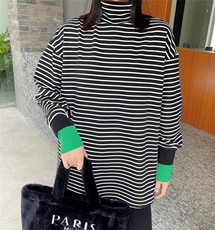 冬季加厚绒高领条纹打底T，其它，卡琪涩