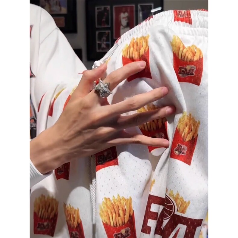 美式薯条印花篮球训练四分裤男潮牌夏季运动休闲沙滩速干短裤,男装牛仔裤,星座506A