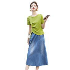 时髦牛仔裙裤女夏季2025新款后松紧腰显瘦过膝a字半身裙，女装套装/套裙，琦鑫阁（原依鑫阁）