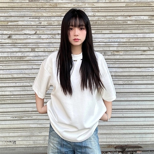 抖音得物品质二开240克宽松纯棉美式高街痞帅潮牌金属装饰短袖T恤图片