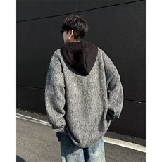 美式宽松开衫毛衣海马毛外套男撞色连帽针织衫，男装针织衫/毛衣，星座716-2