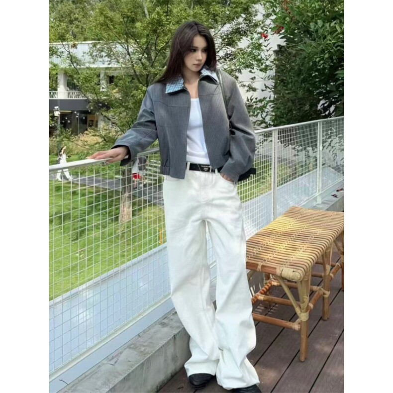 假两件双领格纹西装夹克男高级感美式覆古短款条纹翻领外套,男装夹克,星座1210-1