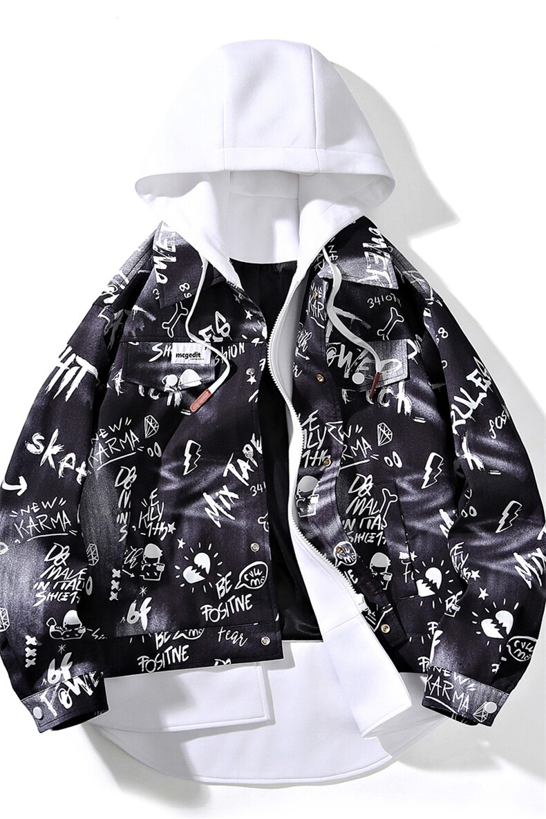 2026春秋款拼接假两件连帽夹克男潮牌印花工装A436-D1210-P73,男装夹克,电商A436