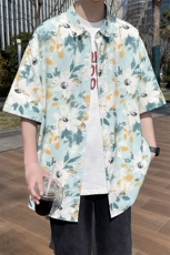 精品花衬衫大码男短袖夏季痞帅休闲上衣服外套翻领衬衣A012/P35，男装衬衫，电商A012