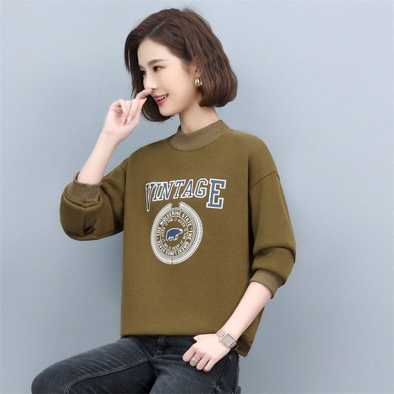 2023年秋季新款潮韩版套头圆领卫衣女时尚印花加绒加厚打底衫女棉,女装卫衣/绒衫,简韵佳