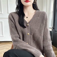 新女装复古编织图案短款开衫外套女2024秋装新款，女装短外套，蒙特羊绒