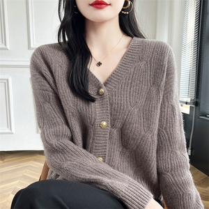 新女装复古编织图案短款开衫外套女2024秋装新款图片