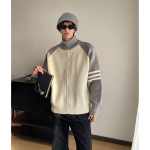 网图 84888-P75开衫毛衣男春秋季潮牌立领撞色针织外套男生休闲图片