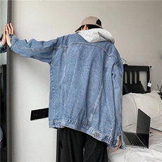 假两件连帽外套男秋冬复古水洗牛仔夹克ins宽松工装衣服S3309-p70，男装夹克，星座1008