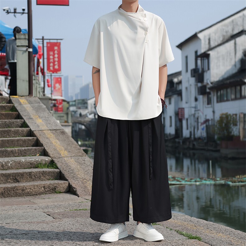 现货风新中式新款24夏季堆领白色短袖CS29-P60-控78,男装T恤,电商A021