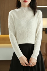 优雅女士半高领羊毛针织衫修身显瘦长袖毛衣百搭时尚外套，女装针织衫/毛衣，唯若美羊绒