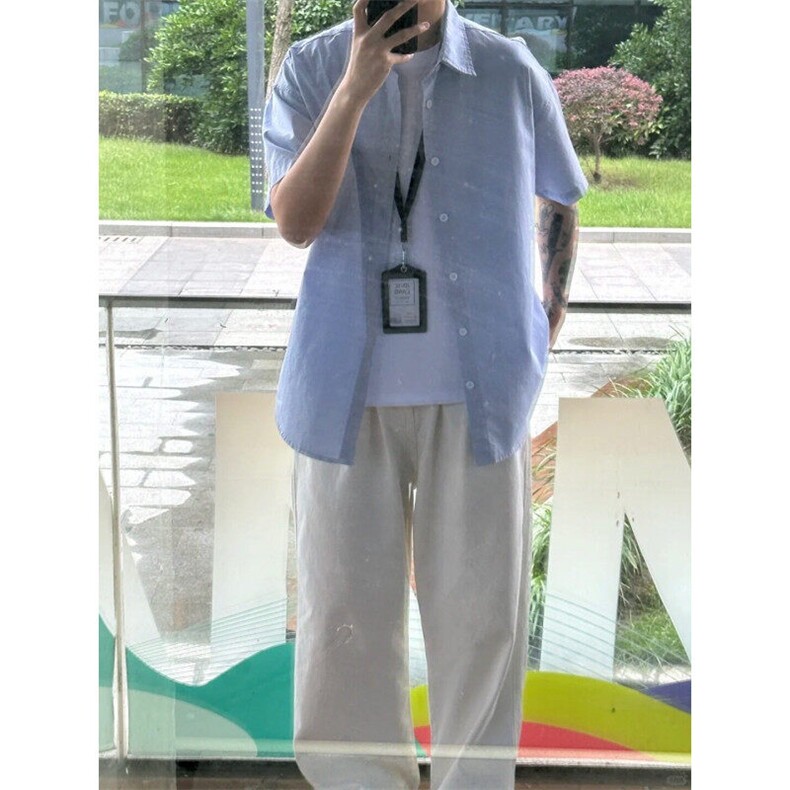夏季短袖衬衫1302-1104-P35控68成分棉,男装T恤,星座1302