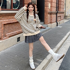 条纹长袖套头针织打底衫卫衣外套女2025春装内搭修身粉色甜美上衣，女装卫衣/绒衫，天使之佳话