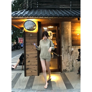 重磅北极绒假两件衬衫领毛衣美式高街复古休闲慵懒纯色翻领针织衫图片