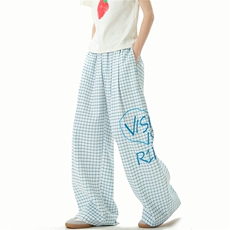 A165-K8931-P6588冰丝凉爽夏季格子长裤休闲裤直筒宽松拖地裤，男装休闲裤，电商A165