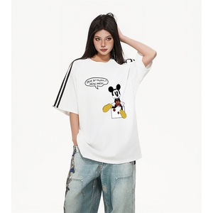 抖音得物高品质二开240克宽松纯棉美式潮牌三条杠织带短袖T恤,男装T恤,电商A486-1