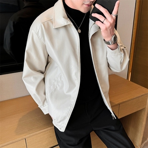 秋季翻领皮夹克男大码贴标男士夹克水洗皮衣A266-PY006-P80控138图片