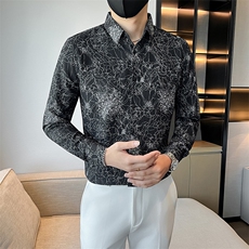 秋冬季男士长袖花衬衫社会小伙店主风衬衣301A-1/CS606/P55，男装衬衫，星座301A-1