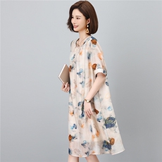 2026时尚中年妈妈休闲直筒莱赛尔天丝麻连衣裙，女装连衣裙，独衣靓