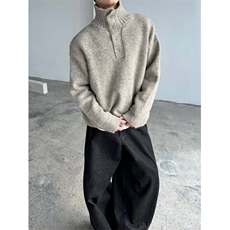 韩系可翻领设计感重磅加厚毛衣男简约宽松纽扣装饰气质打底针织衫，男装T恤，四季星座505