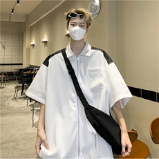 拼皮开衫拉链衬衫男短袖新款外套美式痞帅宽松潮牌小众高级感衬衣，男装衬衫，星座505-2（原电商A260-1)