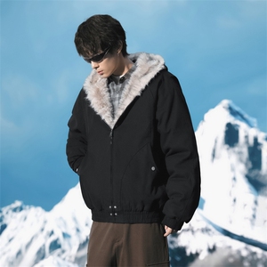 美式座山雕潮百搭显高连帽外套拉链不卡毛加绒毛领棉服1003-TP89图片